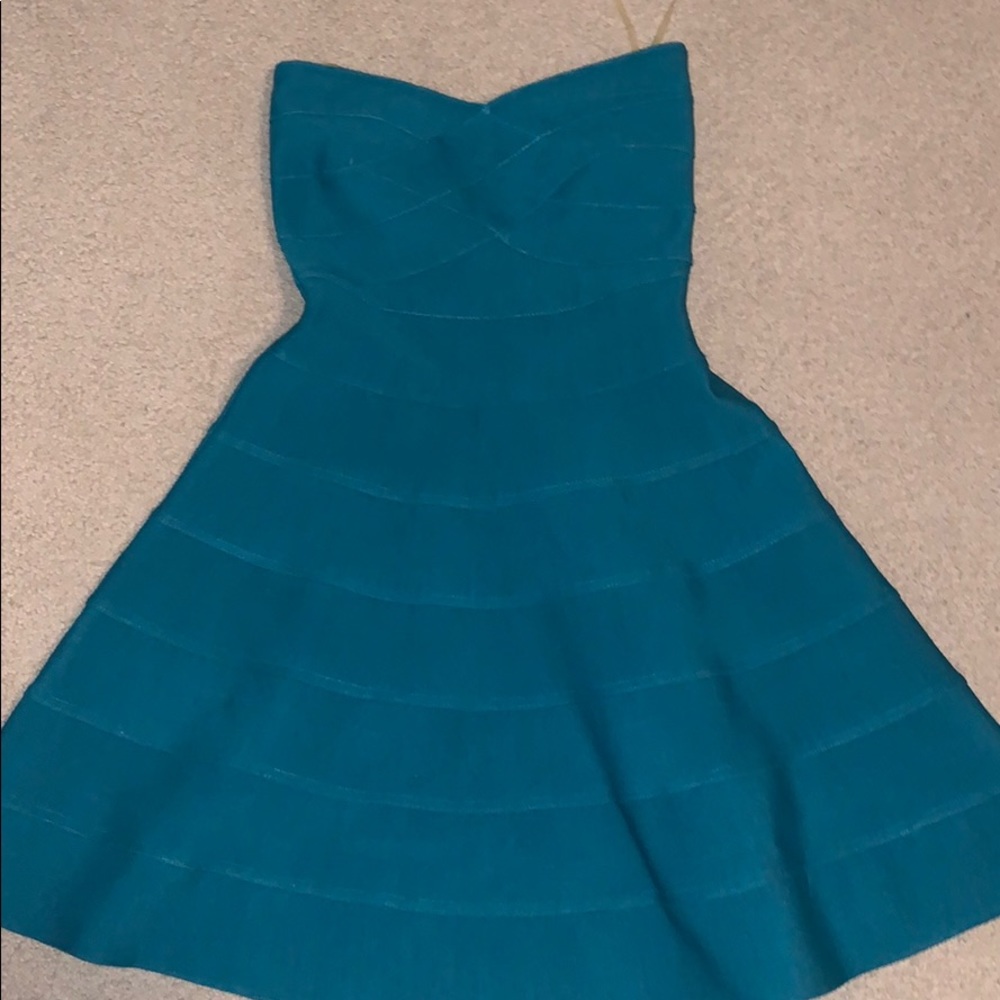 WOWCOUTOURE Teal Strapless Party Dress